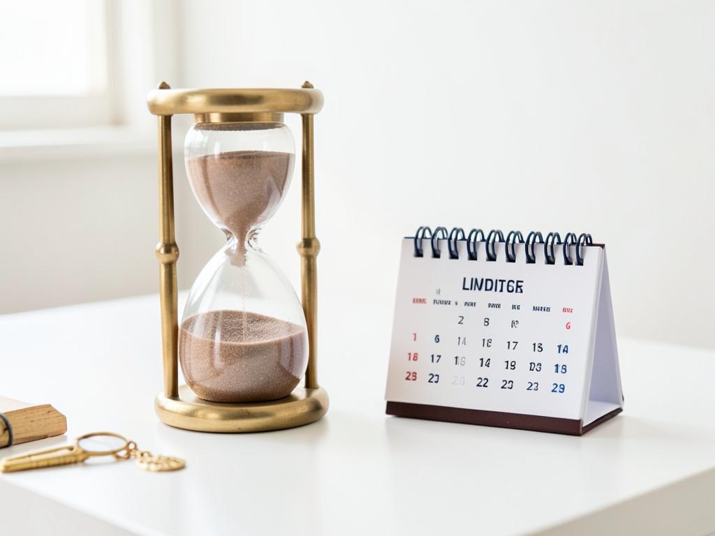 Hourglass running out beside a desk calendar